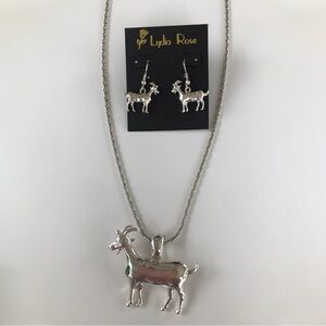 Silver Goat Pendant Necklace & Earrings Set